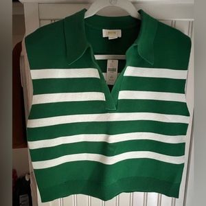 Anthropologie Maeve Striped Collared Sleeveless Vest. Petite Medium NWT